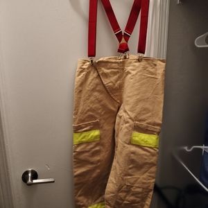 Halloween Costume Firefighter Pants with Red Suspenders reflective safety stripe